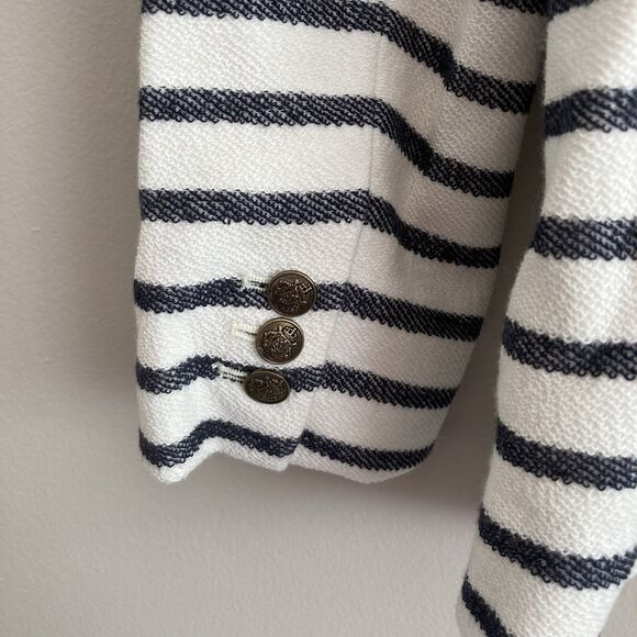 Loft Knit Blazer Jacket Womens Size 8 White Navy Striped Office Business Classic - Picture 10 of 11